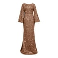 thumbnail image 3 of Women Dresses Sling Sexy Long Sleeved Leggings Dresses Solid Fashion Dresses Gold Trendy Skirt Size S, 3 of 8