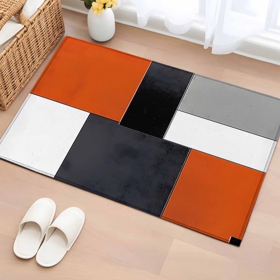 Burnt Orange Black Grey Bathroom Rug Washable 2x3 Entryway Rug Non Slip Geometric Modernism Color Block Front Door Mat Low Pile Indoor Doormat Throw Floor Carpet for Kitchen Bedroom Entrance