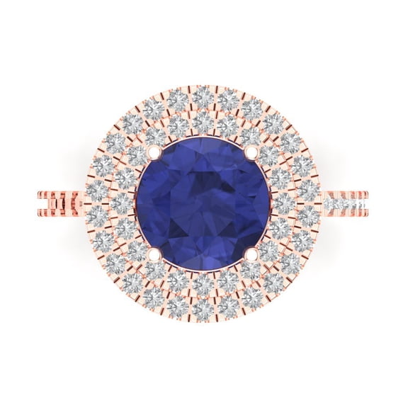 Halo Engagement Ring for Women - 2.6ct Simulated Tanzanite in 18K Rose Gold Promise Ring