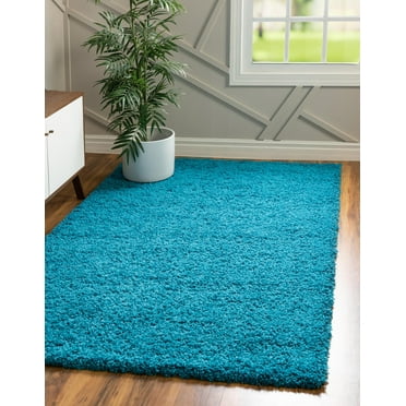 Rugs.com Solid Shag Collection Rug – 2' x 3' Turquoise Shag Rug Perfect For Entryways, Kitchens, Breakfast Nooks, Accent Pieces