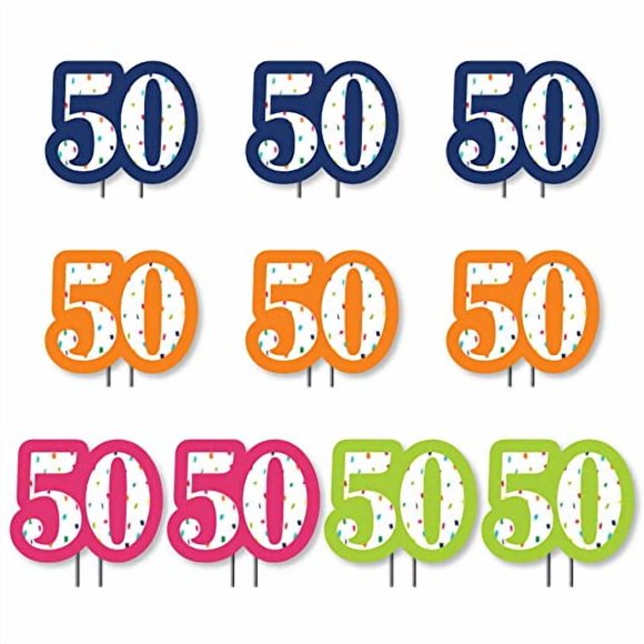 Big Dot of Happiness 50th Birthday - Cheerful Happy Birthday - Lawn Decorations - Outdoor Colorful Fiftieth Birthday Party Yard Decorations - 10 Piece