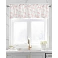 thumbnail image 2 of Pink Flower Leaves Linen Curtain Valance for Bedroom/Bathroom/Kitchen/Living/Dining Room Window,Grey Modern Pastel White Floral Spring Summer Pocket Topper Drapes Decorative Cafe Drapery 42"x18", 2 of 6