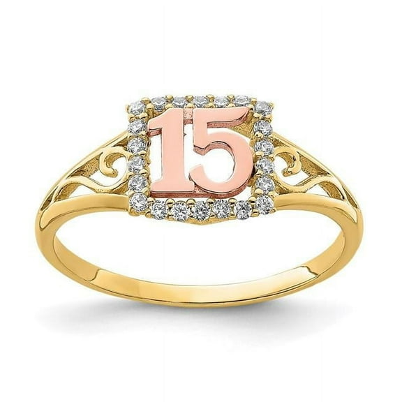 Primal Gold 10 Karat Two-Tone Polished and Cubic Zirconia 15 Ring