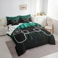 thumbnail image 3 of jejeloiu Cute Console Gamepad 7pcs Bedding Comforter Set,Gamer Gaming Queen Bedding Sets,Cyan Black Queen Sheet Sets For Girls Boys,Super Cozy Room Decor Reversible, 3 of 8