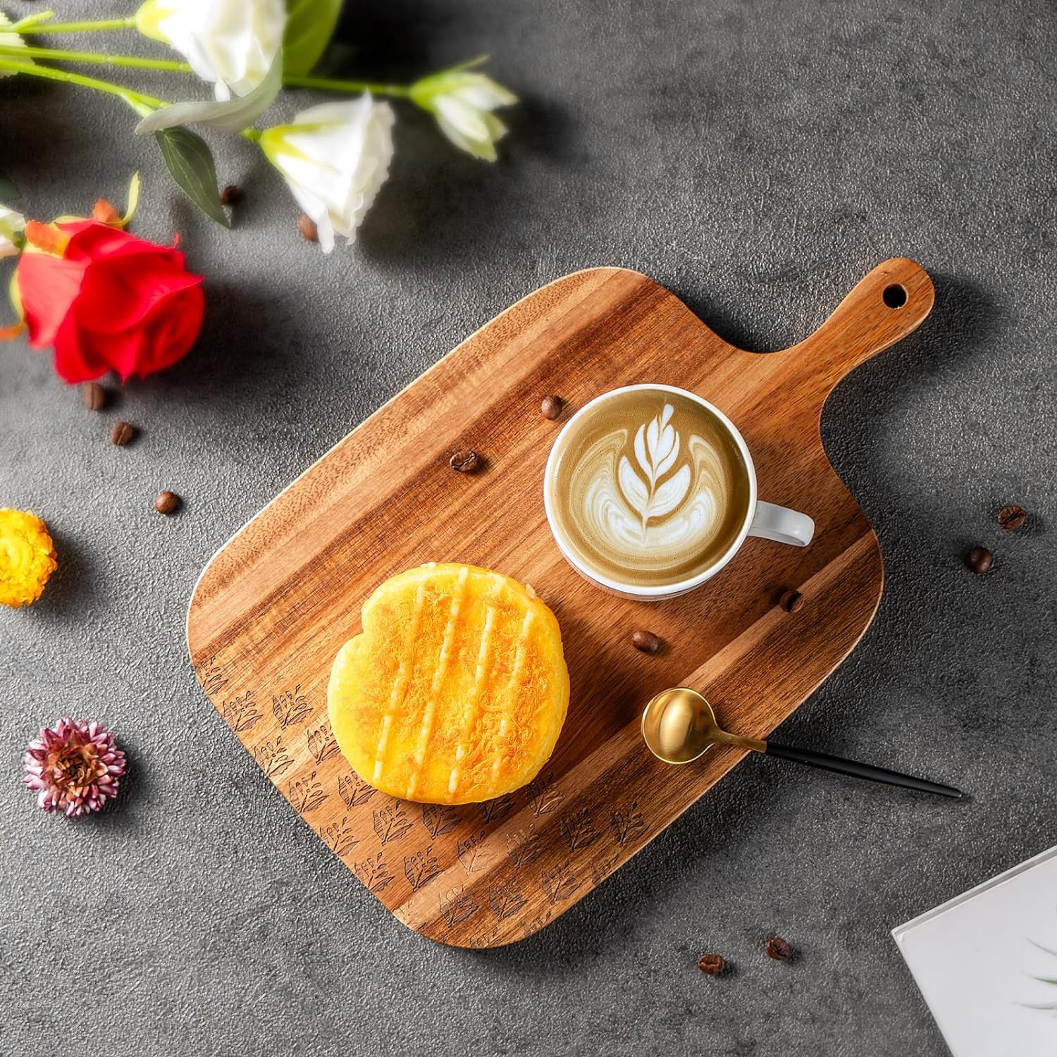 RGHJAR-Acacia Wood Cutting Board - Wooden Kitchen Cutting Board for Meat, Cheese, Bread,Vegetables &Fruits- Charcuterie Board Cheese Serving Board with Handle,12" x 7”