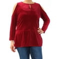 thumbnail image 5 of RALPH LAUREN Womens Purple Cold Shoulder  Velvet Long Sleeve Keyhole Blouse L, 5 of 5
