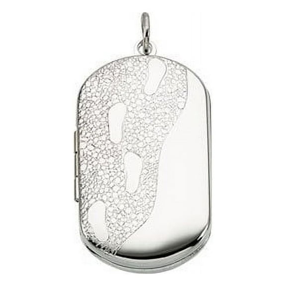 Sterling Silver Dog Tag "Foot Prints" Locket - 1 Inch X 1-1/4 Inch in Sterling Silver