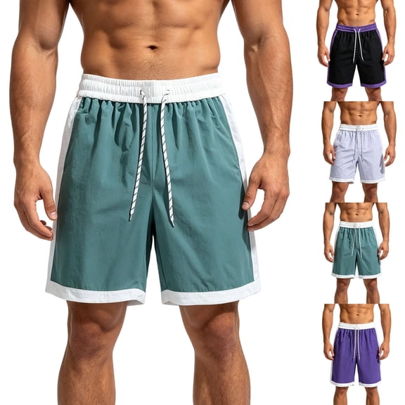 Mens Color Block Casual Shorts Above Knee Streetwear Lightweight Short Pants 7" Inseam Drawstring Summer Fashion with Side Pockets