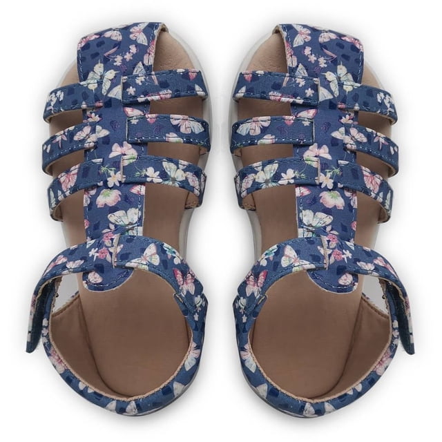 Sandalia George Talla 18 Estampado Flores con Velcro Marino