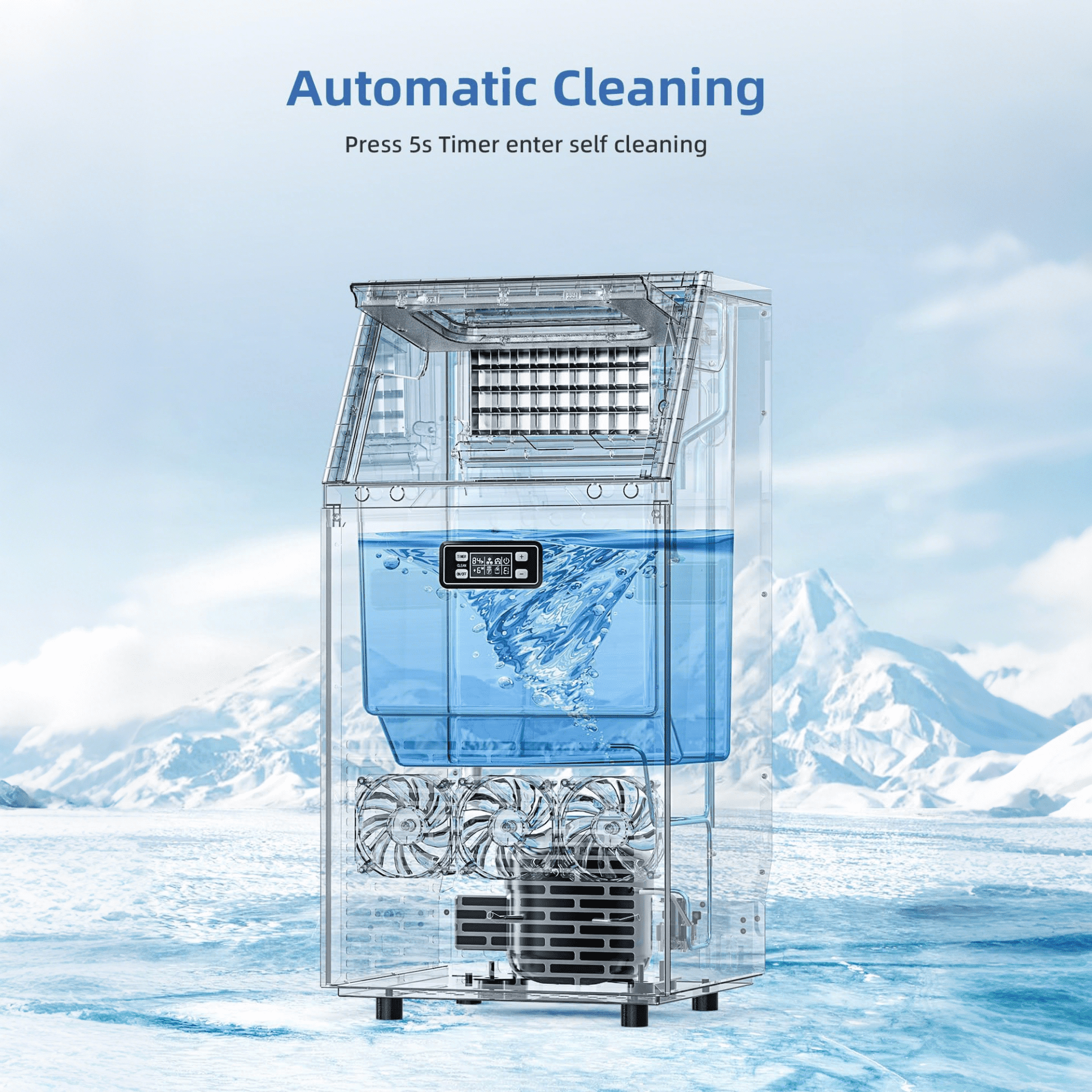 100Lbs/24H Commercial Ice Maker, 45 Cubes in 11 Mins, Stainless Steel, Auto Clean, Under Counter for Home/Bar Use， Auseo