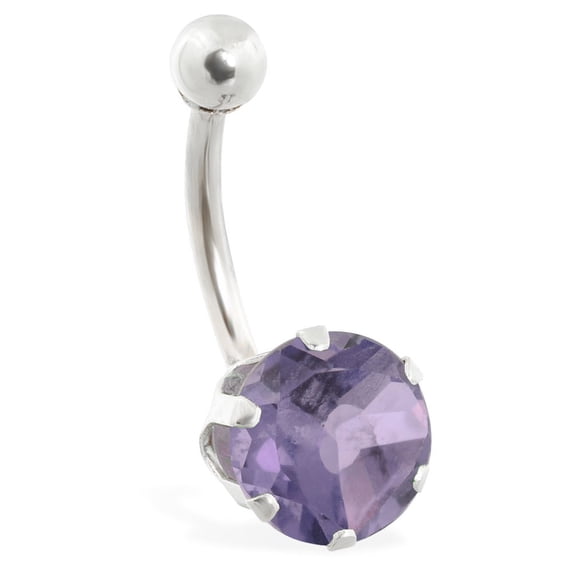14K Gold Belly Ring With Large 8Mm Alexandrite,14K White Gold