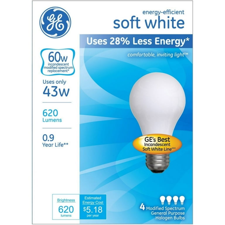 GE Energy-Efficient Soft White 43-Watt Halogen Light Bulbs 4 ea 