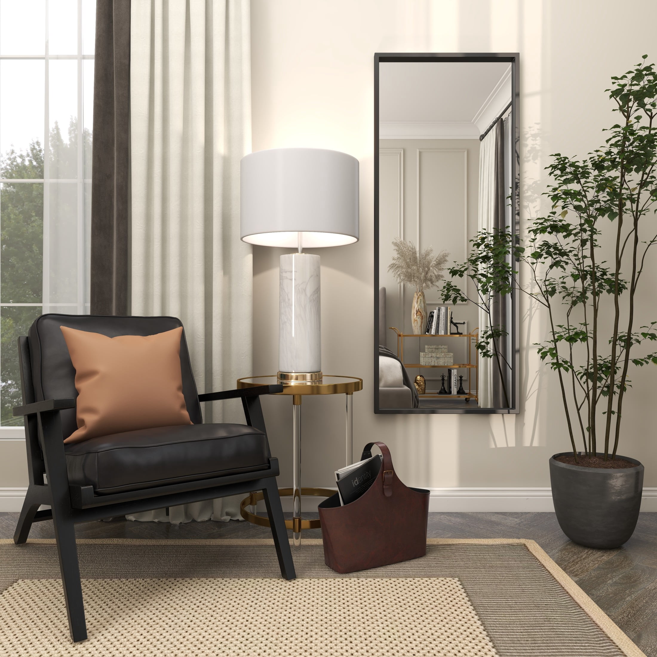 DecMode 24" x 60" Black Metal Tall Floor Mirror