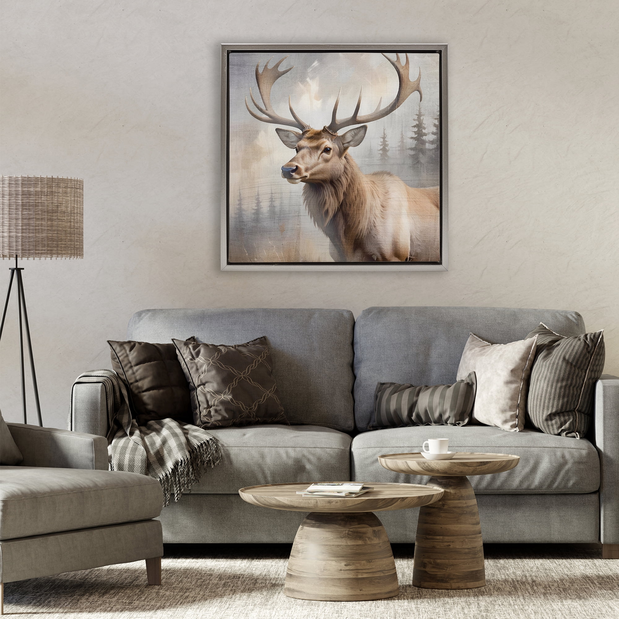 Stupell Industries Graceful Forest Stag Gray Framed Floater Canvas Wall Art, design by Susan Arnot