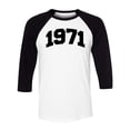 thumbnail image 1 of 1971 College Style Three-Quarter Raglan Sleeve Baseball Shirt Unisex Large White/Black, 1 of 5