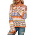 thumbnail image 2 of Women'S Colorful Sweater Crochet Open Knit Long Sleeve Crew Neck Oversized Sweater Orange XL, 2 of 10