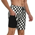 thumbnail image 3 of Balery Black and White Checkerboard Mens Swim Trunks Swim Shorts for Men Quick Dry Inseam Beach Shorts with Compression Liner Pocket-Medium, 3 of 9