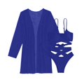 thumbnail image 4 of Women's Solid Color Cardigan Beach Cover Up Three-Piece Bikini Set S-L, 4 of 7