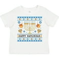 thumbnail image 3 of Inktastic Happy Hanukkah Sweater Style Design with Menorah and Dreidel Boys or Girls Toddler T-Shirt, 3 of 5