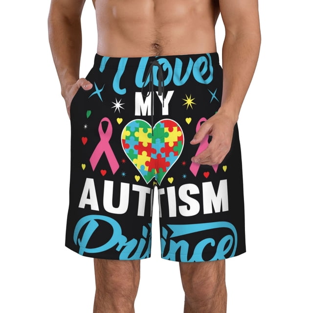 Balery I Love My Autism Traje de Baño Estilo Hawaiano para Hombre, Shorts de Secado Rápido con Bolsillos-Large
