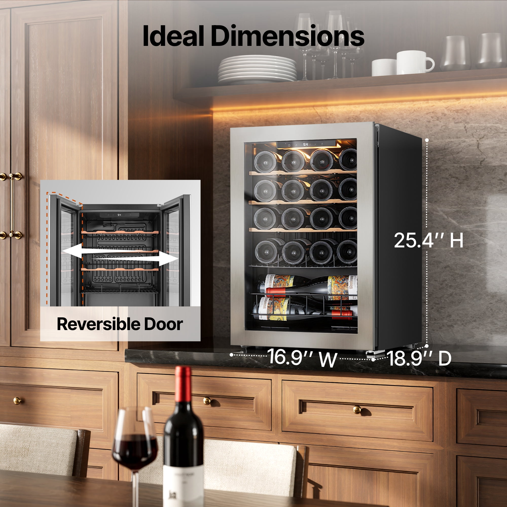 Ca'Lefort Wine Cooler Refrigerator, 2.2 cu.ft. Mini Wine Fridge Freestanding Wine Chiller with Double-Layer Glass Door for Home/Office