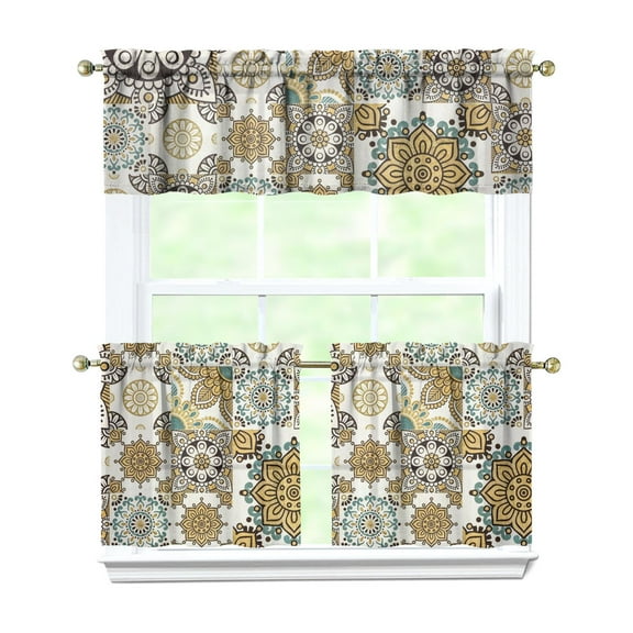 Vintage Fashion Window Panels - Retro Colorful Plaid Stripes, 3-Piece Kitchen Curtains Set with Rod Pocket Design