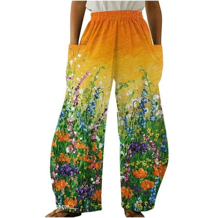 

JURANMO Women s Floral Print Wide Leg Stylish Lounge Pants with Pockets Lightweight Elastic Waist Loose Comfy Casual Pajama Pants