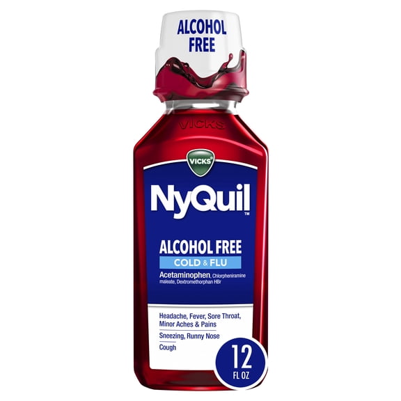 Vicks NyQuil Alcohol Free Cold & Flu, Liquid Medicine, 12 fl oz