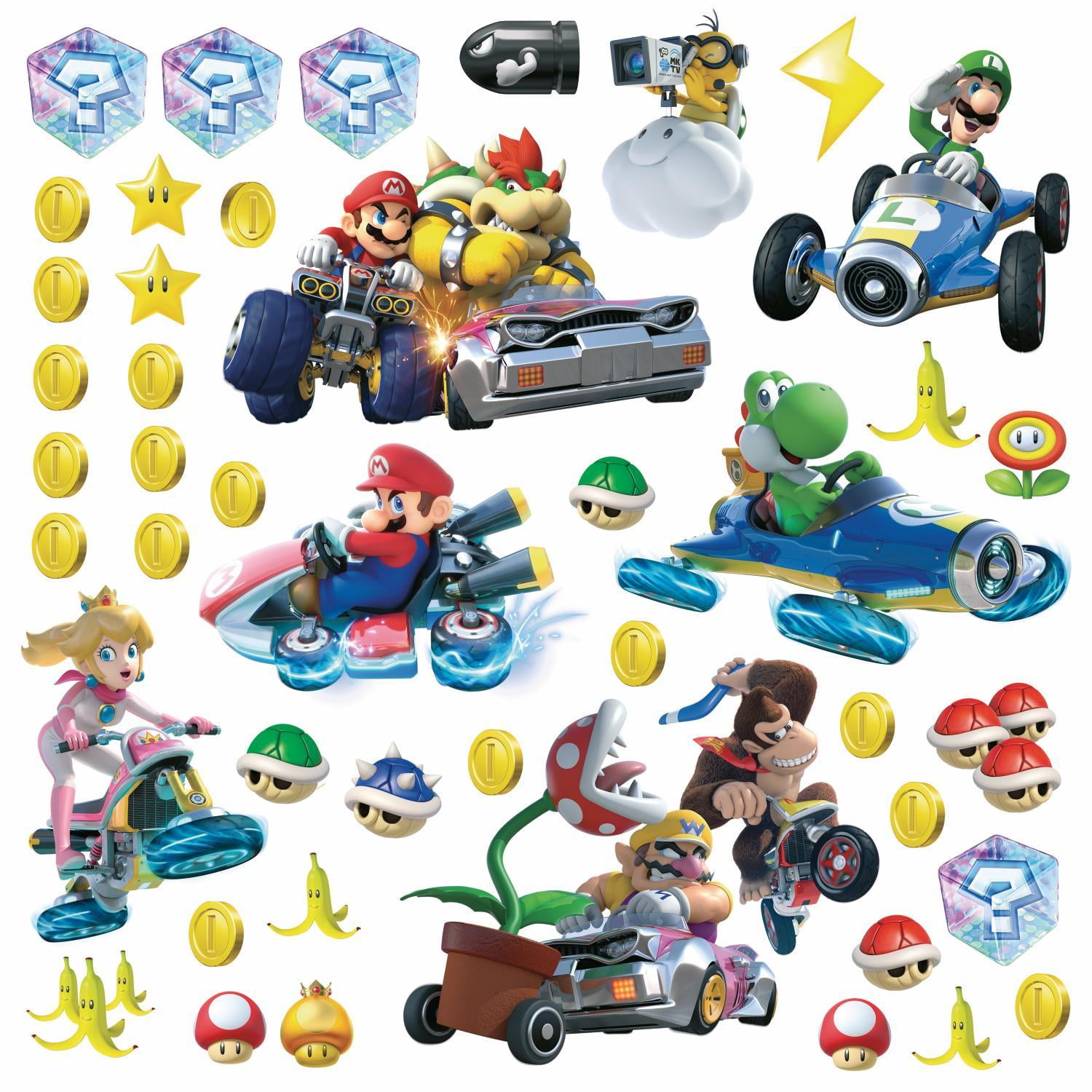 LUIGI RACE CAR Super Mario Bros Decal WALL STICKER Decor Art Kart Mural 