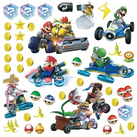 Nintendo Mario Kart 8 Wall Decals 44 Room Decor Video Game LUIGI Coins Stickers