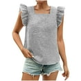 thumbnail image 2 of Womens Long Sleeve Tops T Shirts Women Women's Plaid Ruffled Short Sleeved Square Neck Pullover Fashionable Top Gray M, 2 of 7