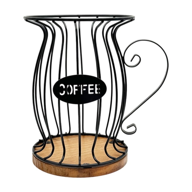 Cesta organizadora para portafiltros de café con base de madera. Portacápsulas de café. Negro