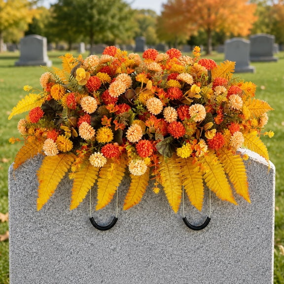 Fall Cemetery Decorations Flowers for Grave: Cemetery Saddles for Headstones