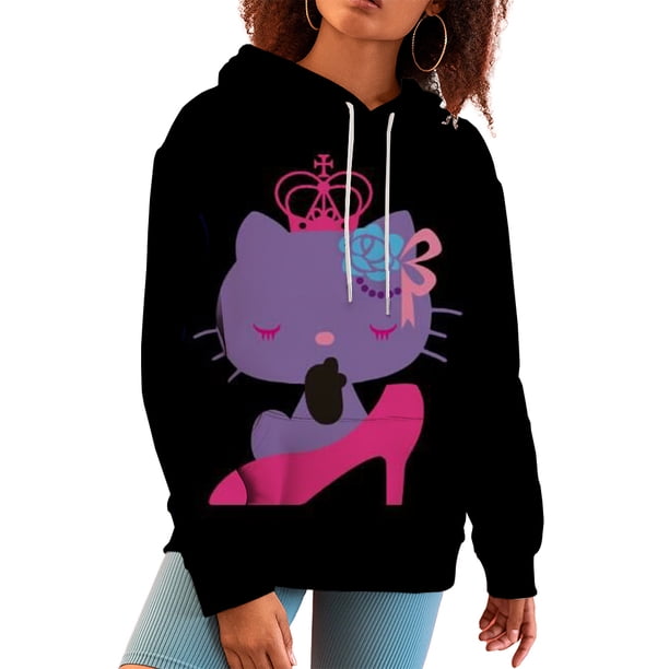 Sudadera con capucha con estampado de dibujos animados de Hello Kitty de Sanrio, moda Y2K, nueva sudadera informal de gran tamaño estilo Harajuku para mujer, top de primavera Kawaii para mujer