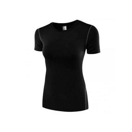Leezo Women Compression Sports Fitness Yoga Short Sleeve Tight T Shirts