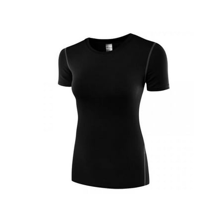 Leezo Women Compression Sports Fitness Yoga Short Sleeve Tight T Shirts
