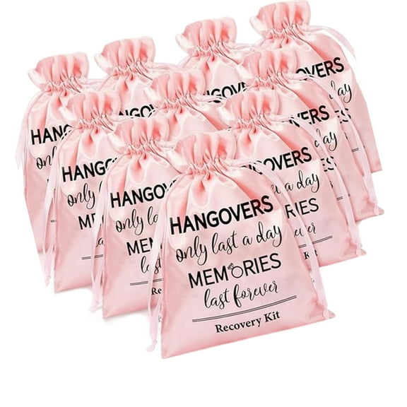 10Pieces Satined Wedding Party Favor Pouches Large Recovery Hangovers Kits Gift Bags For Bridal Shower and Special Event