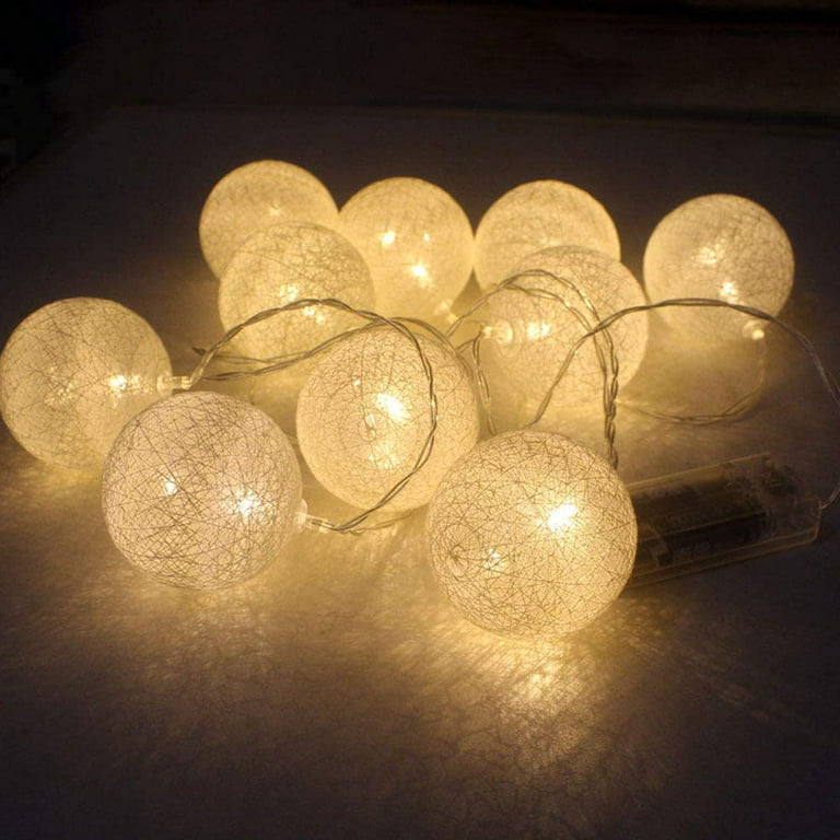XIYUNTE Cotton Ball String Lights 3M/10FT 20 LED Cotton Ball Lights USB or  Ba