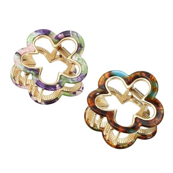 Vocoste 2 Pcs Flower Hair Claw Clip Small Hair Jaw Clips for Women Purple Brown 1.97"