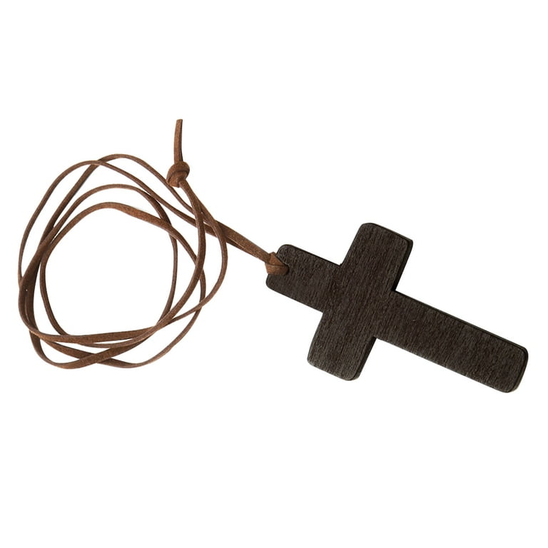Inspirational Religious Large Wooden Cross Necklace (Includes 30 rope  chain)