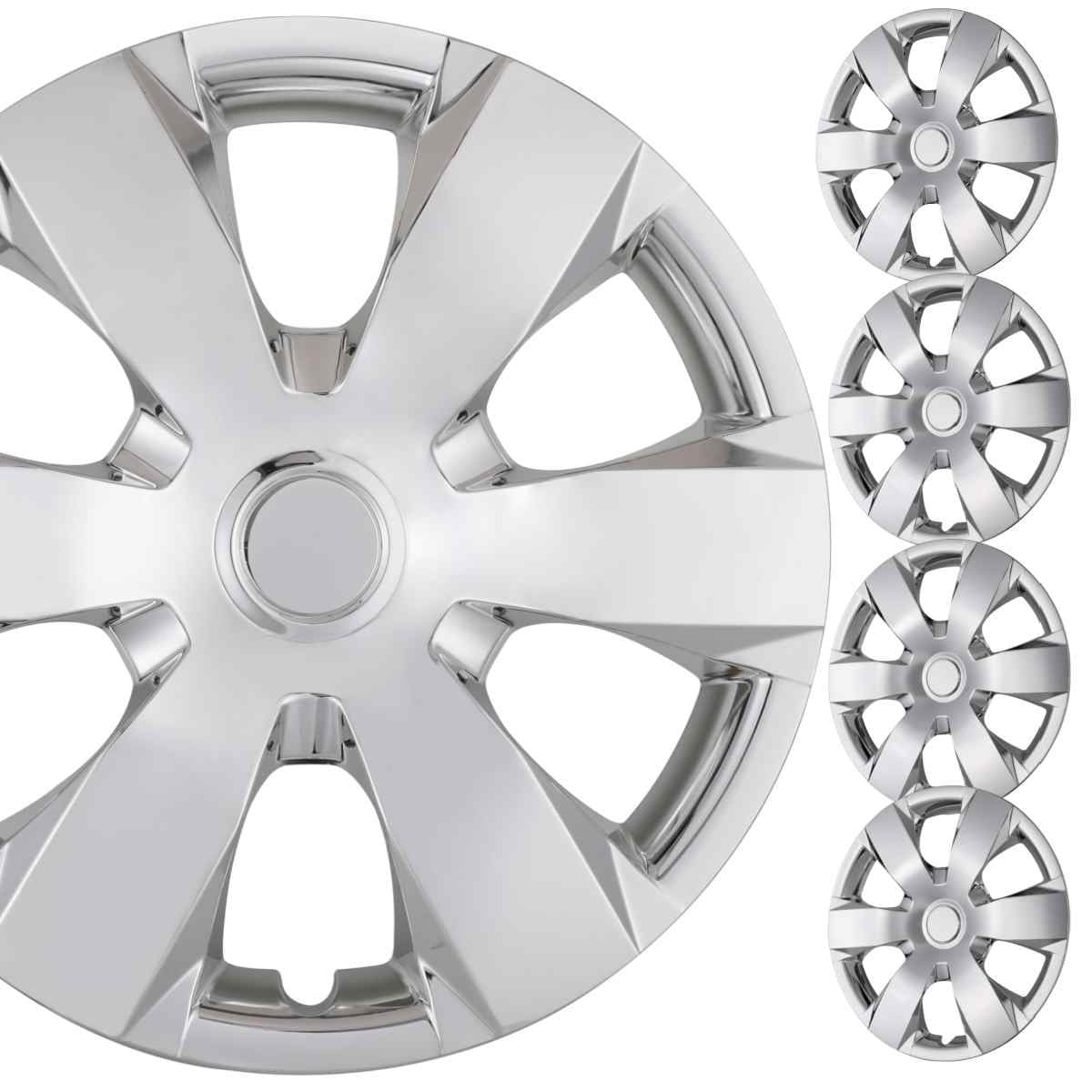 (4 Pack)16" Set of 4 Hubcaps Wheel Rims Cover for 2007-2011 Toyota Camry /2007-2011 Toyota Camry Hybrid Compatible with Steel Wheels Snap on Installation(16-inch,Chrome)