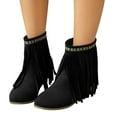 thumbnail image 5 of Leozcaa Cowboy Ankle Boots Women Tassel Western Booties Chunky Heel Suede Fringe Slip On Short Boots, 5 of 9