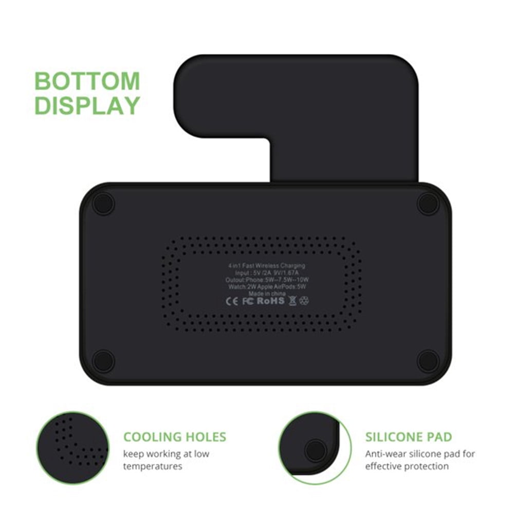 AMERTEER 4 in 1 Wireless Charger ,QI Fast Charger Pad Stand Charging Station Dock For Apple Watch Series 4/3/2/1 Airpods for iPhone X XS Max XR 8 Plus iPhone11 11pro Apple Pen