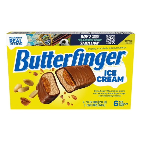 Butterfinger Ice Cream Bars with Crispety, Crunchety Layer & Chocolatey Coating, 6 pack, Frozen Dessert