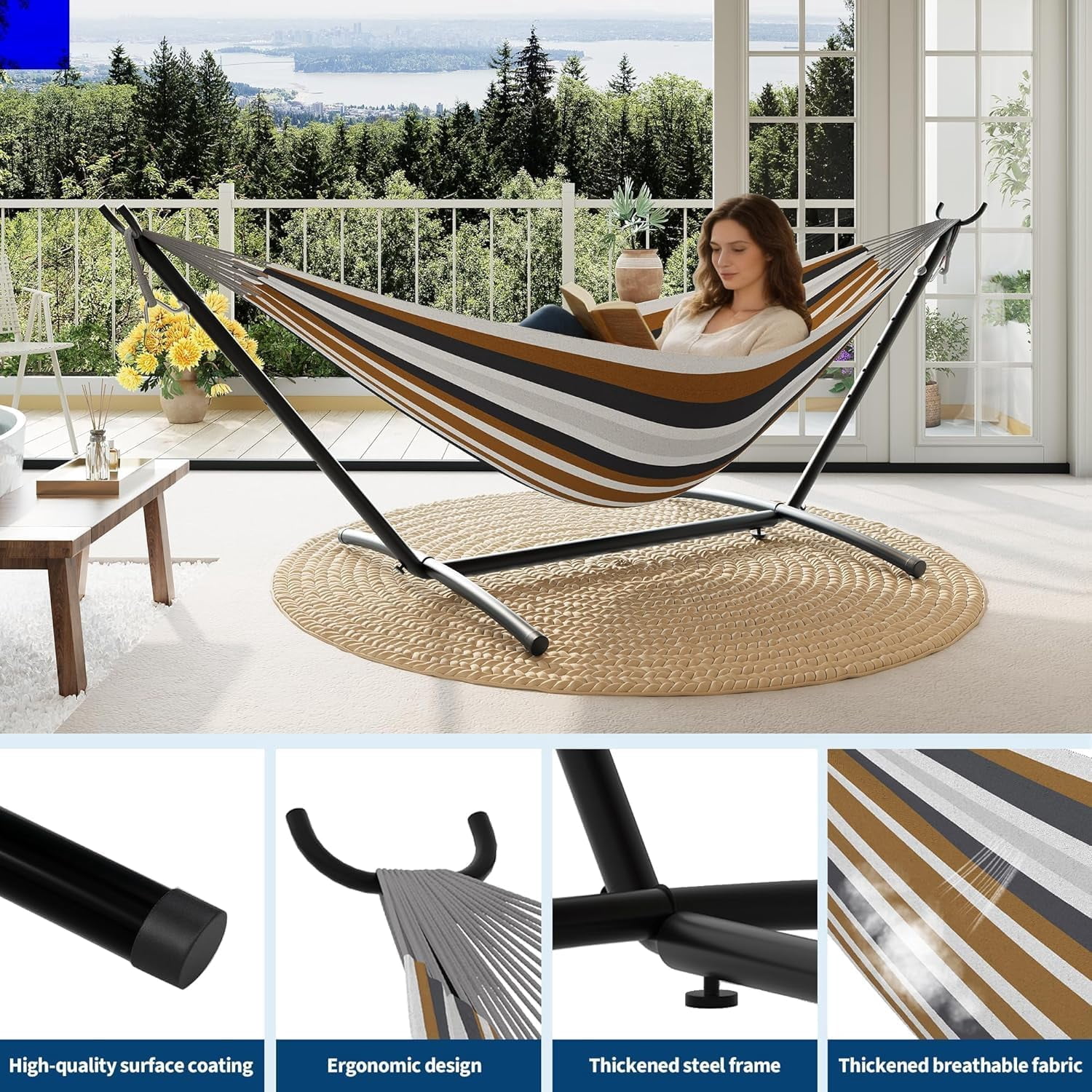 Double Hammock, Heavy Duty Portable, 500 lb Weight Capacity, Perfect for Both Indoors and Outdoors, 2 Person Hammock with Carrying Bag