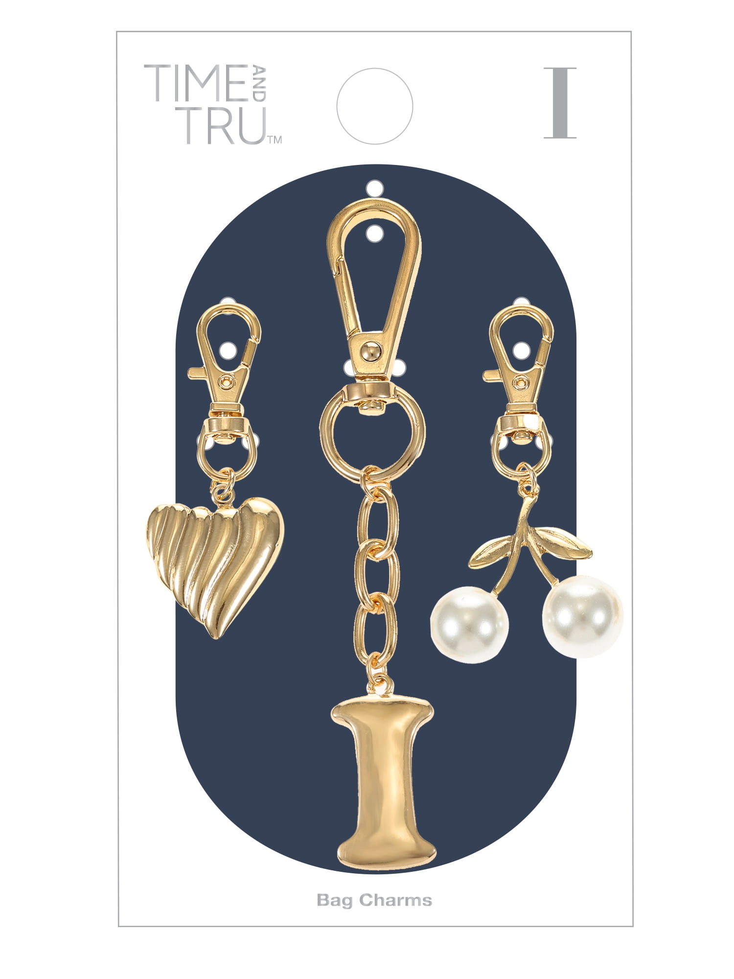 Time and Tru Goldtone Initial Letter Bag Charm Set, 3 Pieces, Letter I