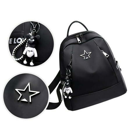 

ASNOUIFU Women s Waterproof Oxford Cloth Backpack Solid Color Double Zipper Adjustable Shoulder Strap School Bag with Pendant