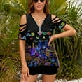 thumbnail image 3 of Las Vegas Womens Summer V Neck Zipper Top Short Sleeve T Shirt Off Shoulder Top Casual Classy Loose Shirts, 3 of 7
