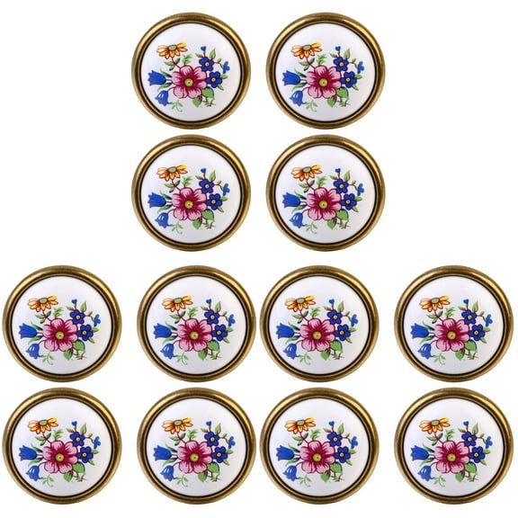 12 pcs  Ceramic Door Knobs Flower Printing Pull Handle Country Style Drawer Knobs DIY Cabinet Handle