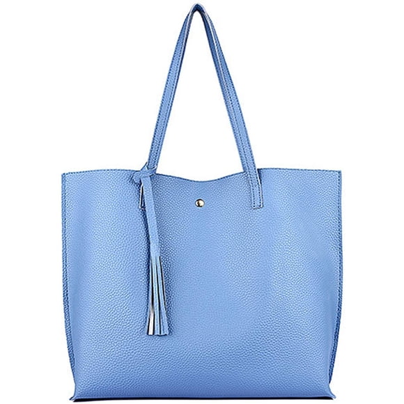 Women's Vintage Tote Bag Shoulder Bag Handbag Tassel Handbag Elegant Crossbody Bag PU Leather Shopper Handle Bag (Light Blue)